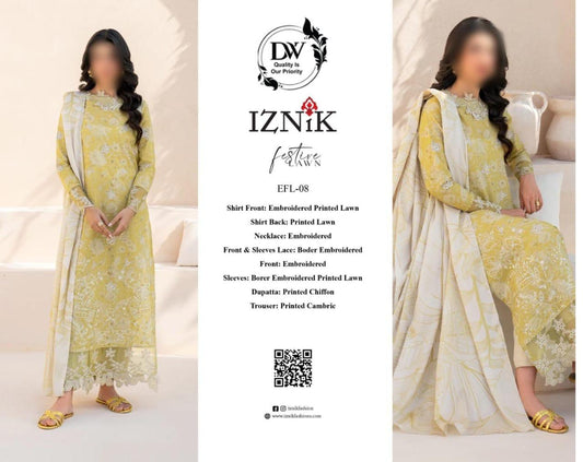 Iznik EFL-07 – 3 Piece Chikankari Embroidered Lawn Suit with Chiffon Dupatta