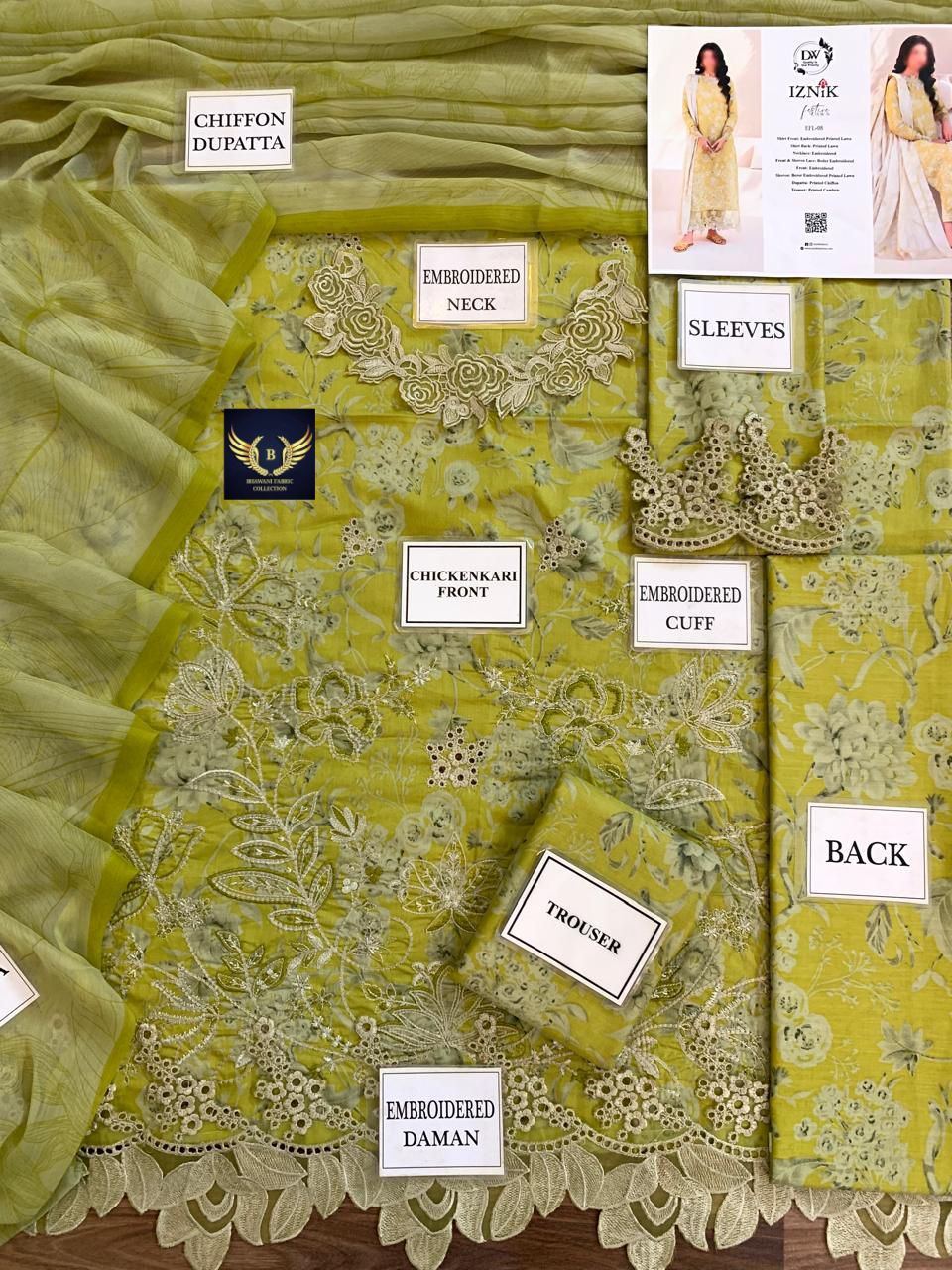 Iznik EFL-07 – 3 Piece Chikankari Embroidered Lawn Suit with Chiffon Dupatta