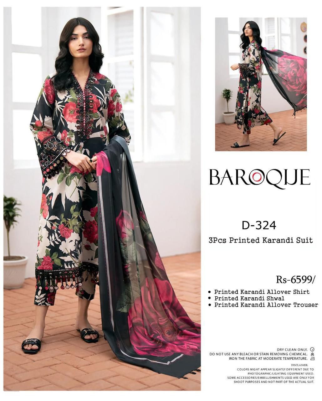 Barouqa Lawn 2025 – 3 Piece Embroidered Lawn Suit with Spangle Work & Chiffon Dupatta