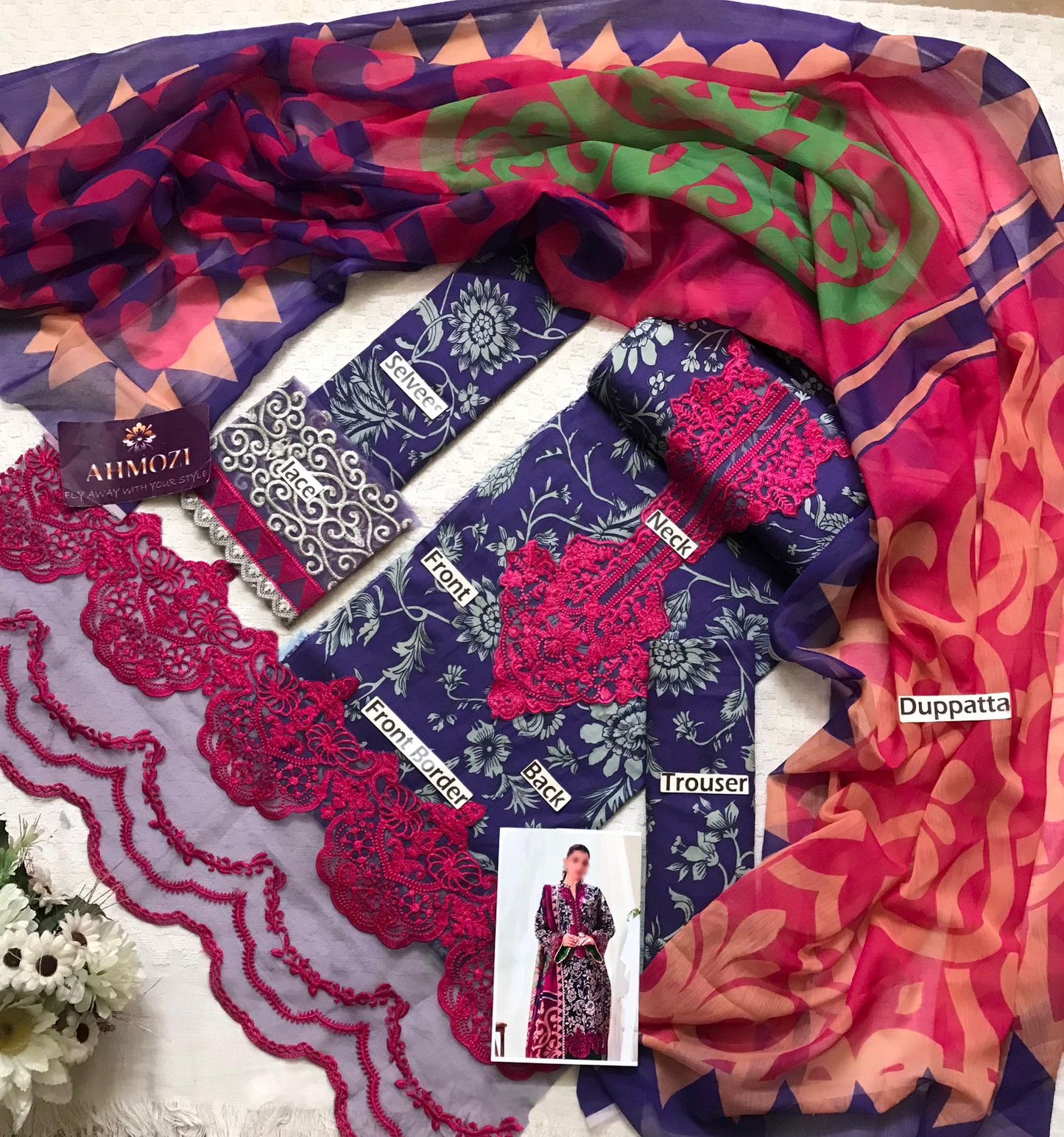 Zainab Chottani Lawn Collection – 3 Piece Embroidered Suit with Chiffon Dupatta