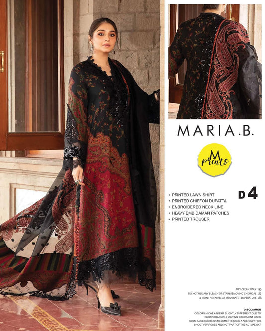 Maria B M.Print Lawn Collection – 3 Piece Embroidered Lawn Suit with Chiffon Dupatta