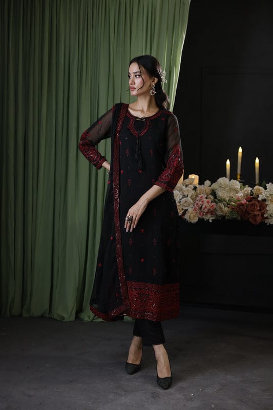 Baroque Chiffon Replica – 3 Piece Embroidered Suit with Malai Trouser