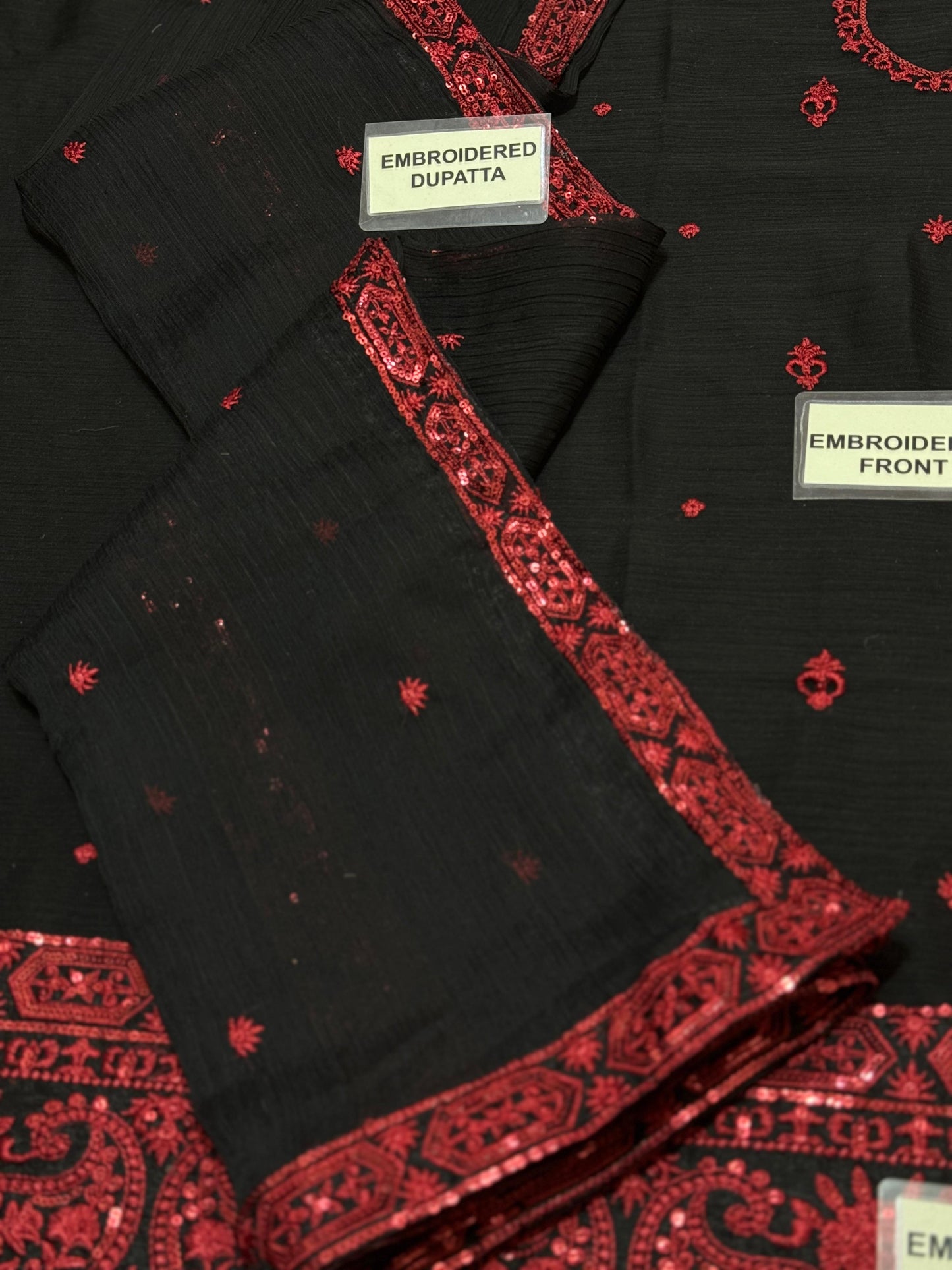 Baroque Chiffon Replica – 3 Piece Embroidered Suit with Malai Trouser