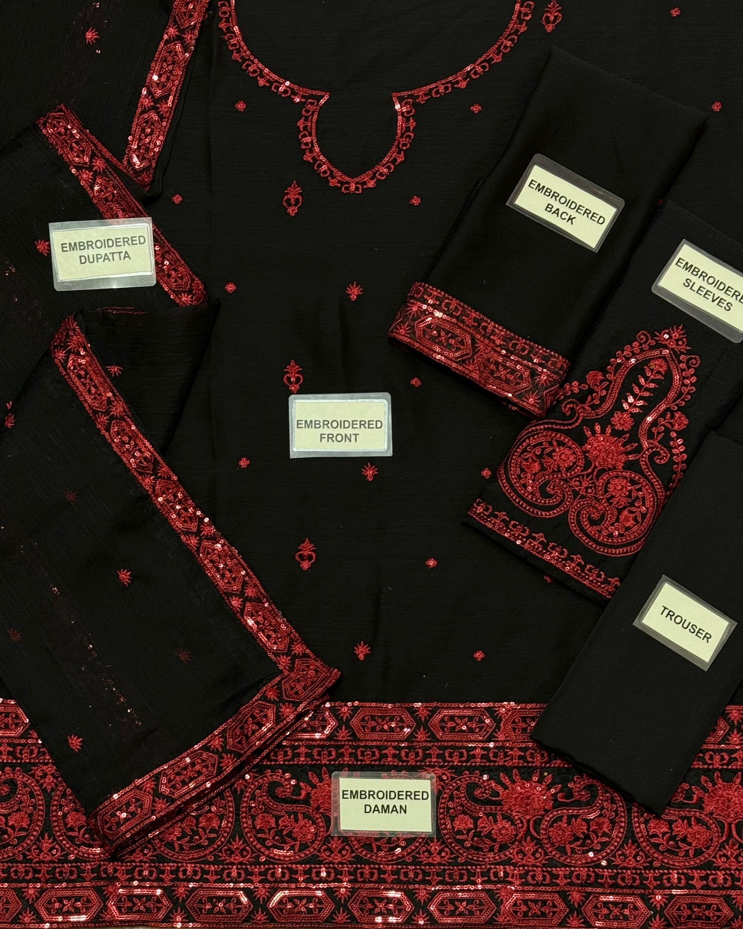 Baroque Chiffon Replica – 3 Piece Embroidered Suit with Malai Trouser