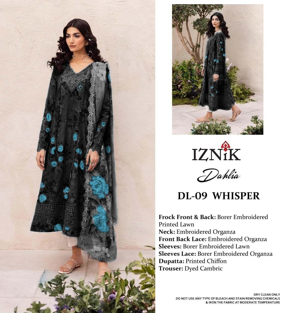Iznik Dalfah D9 – 3 Piece Chikankari Embroidered Lawn Suit with Chiffon Dupatta