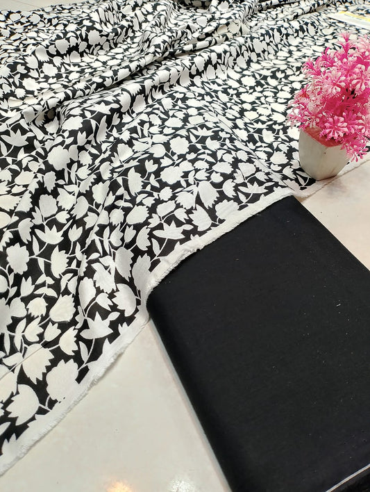 Classic Lawn Vol 2 – 2 Piece Black & White Unstitched Lawn Suit Design 14