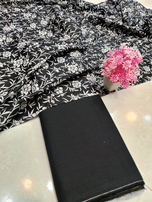 Classic Lawn Vol 2 – 2 Piece Black & White Unstitched Lawn Suit Design 12