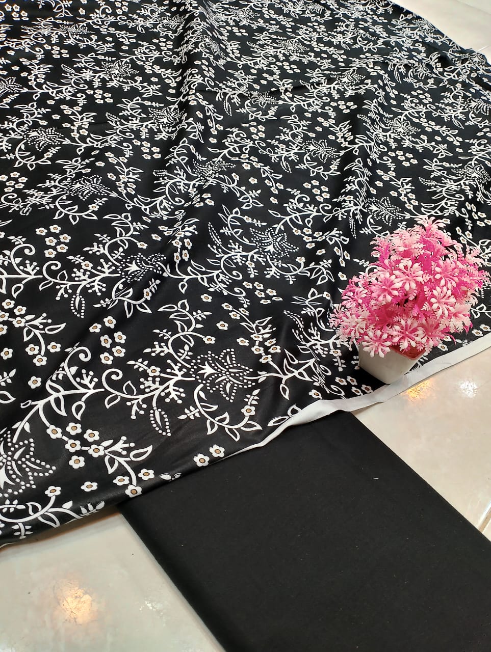 Classic Lawn Vol 2 – 2 Piece Black & White Unstitched Lawn Suit Design 8