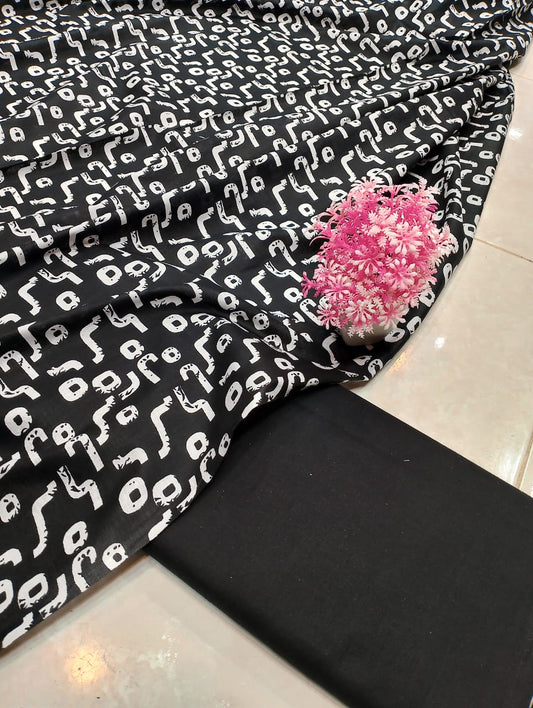 Classic Lawn Vol 2 – 2 Piece Black & White Unstitched Lawn Suit Design 6