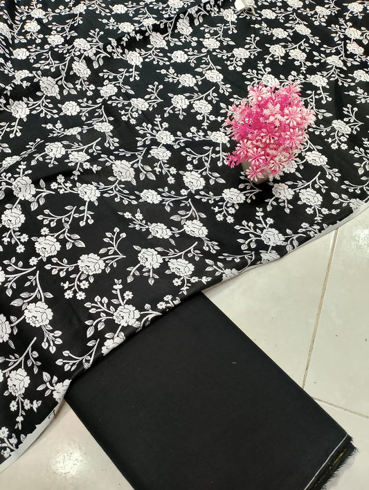 Classic Lawn Vol 2 – 2 Piece Black & White Unstitched Lawn Suit Design 7