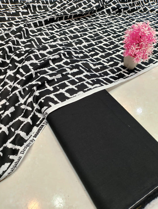 Classic Lawn Vol 2 – 2 Piece Black & White Unstitched Lawn Suit Design 4