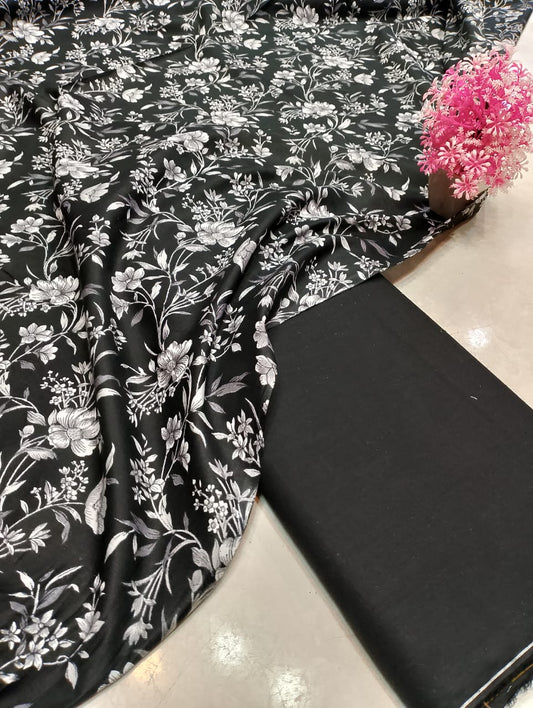 Classic Lawn Vol 2 – 2 Piece Black & White Unstitched Lawn Suit Design 5