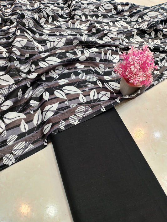 Classic Lawn Vol 2 – 2 Piece Black & White Unstitched Lawn Suit Design 3