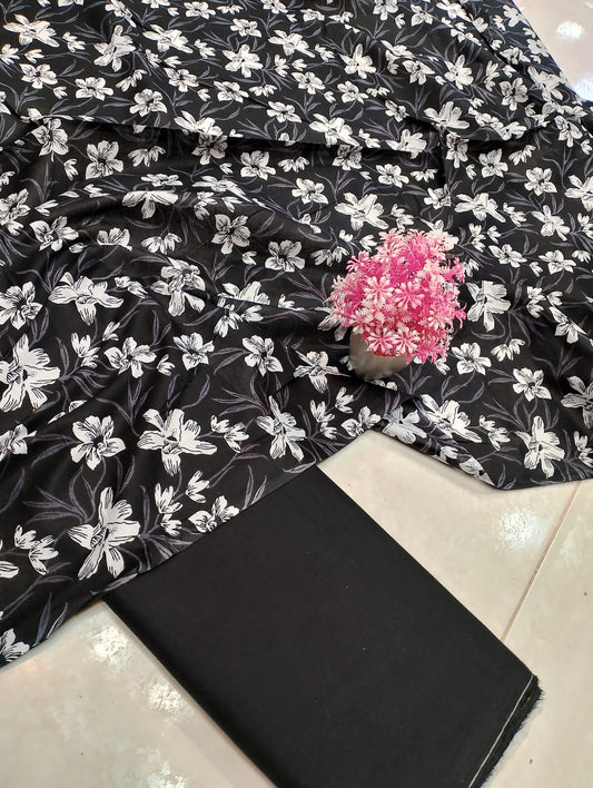 Classic Lawn Vol 2 – 2 Piece Black & White Unstitched Lawn Suit Design 2